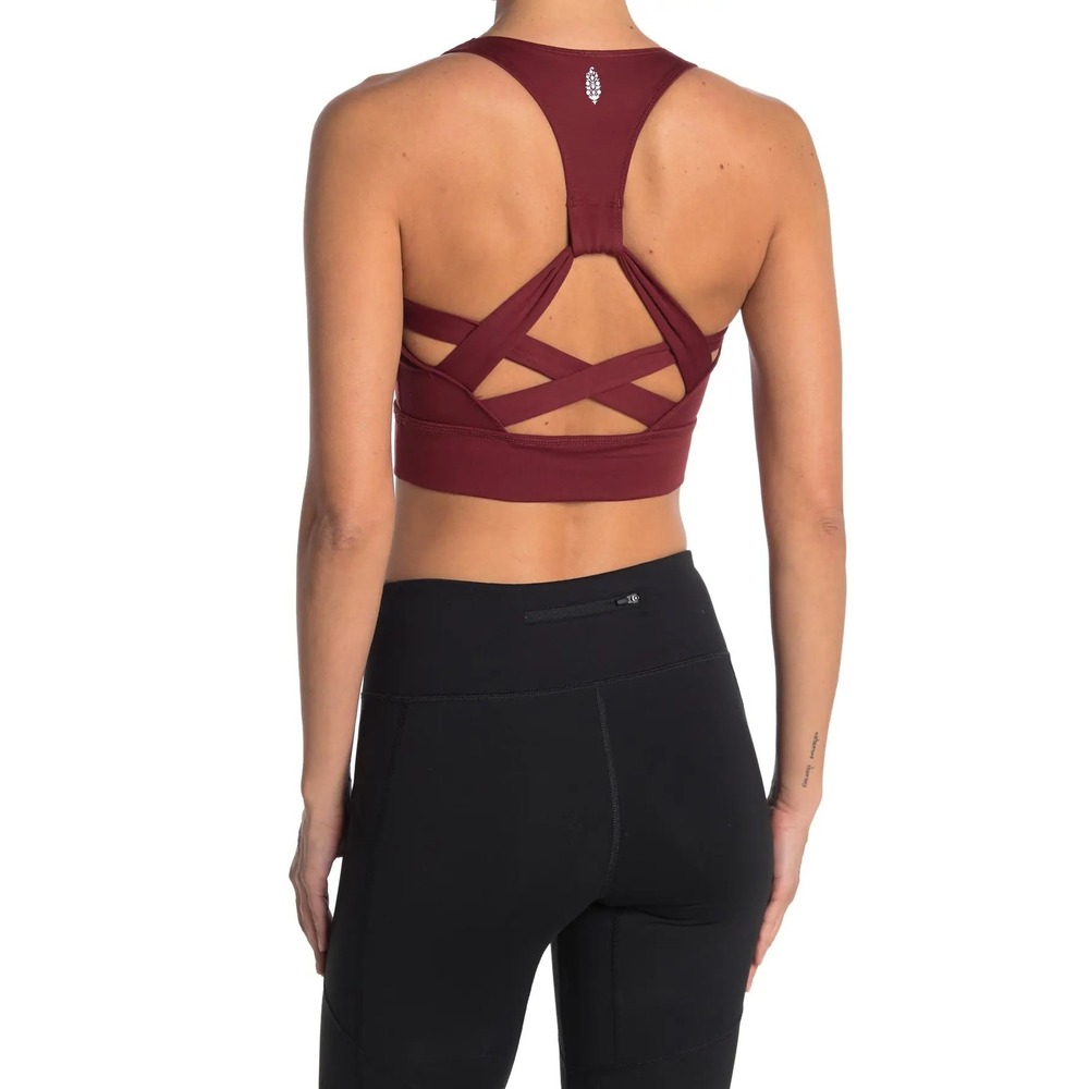 FP Movement Lightning Synergy Sports Bra Burgundy Wine Strappy Racerback Medium